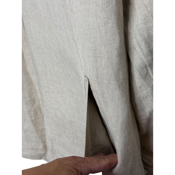 J. Jill Love Linen Beige Neutral Oversized Tunic Top Pockets Roll Tab  Size L - Picture 2 of 8